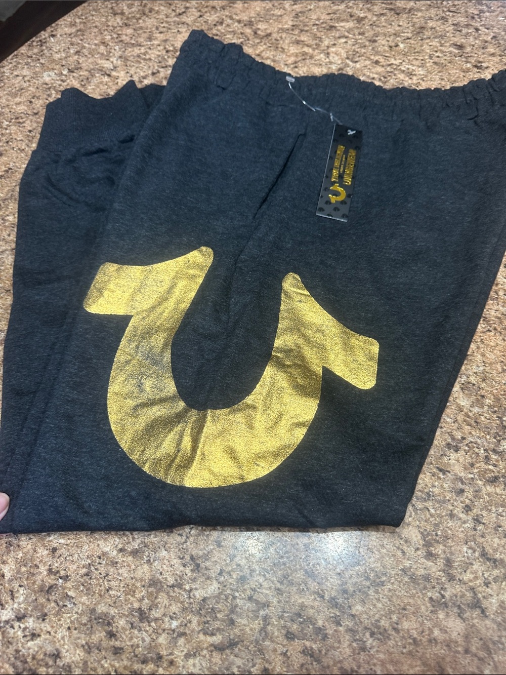 NWT True ReligionLoungewear  Charcoal Joggers with Gold Horseshoe Print XL - Picture 2 of 4
